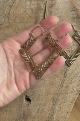 Large Asymmetric Statement Brass Earrings, Irregular Hoops, Gift Ready Option / Boho Look / Festival Fashion