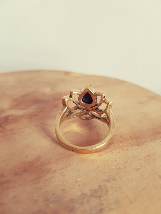 Brass Lotus Flower Ring / Tiger Eye / Large /Boho / Ethnic / Rustic / Tribal / Gypsy / Festival / Indian / Healing / Festival 