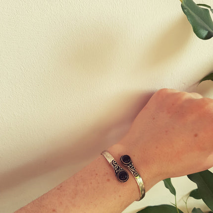Black Onyx Silver Bracelet / Bangle / Ethnic / Rustic / Bohemian / Hippie / Gypsy / Psy / Chic / Jewellery / Body / Adjustable