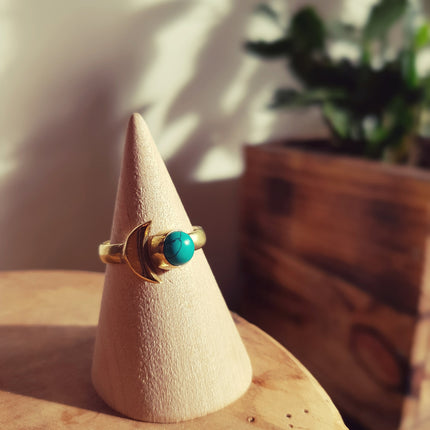Cosmic Sun & Moon Brass Ring / Turquoise / Zodiac / Hippie / Boho / Ethnic / Rustic / Tribal / Gypsy / Festival / Healing / Festival 
