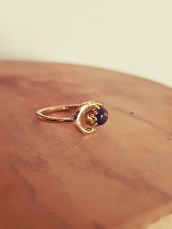 Galaxy Sun & Moon Brass Ring / Labradorite / Zodiac / Purple / Boho / Ethnic / Rustic / Quartz / Tribal / Gypsy / Heaing / Festival 