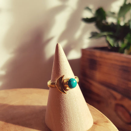 Cosmic Sun & Moon Brass Ring / Turquoise / Zodiac / Hippie / Boho / Ethnic / Rustic / Tribal / Gypsy / Festival / Healing / Festival 