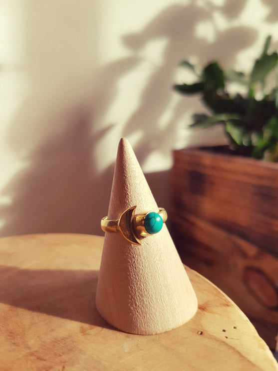 Cosmic Sun & Moon Brass Ring / Turquoise / Zodiac / Hippie / Boho / Ethnic / Rustic / Tribal / Gypsy / Festival / Healing / Festival 