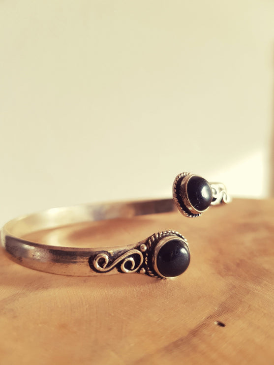 Black Onyx Silver Bracelet / Bangle / Ethnic / Rustic / Bohemian / Hippie / Gypsy / Psy / Chic / Jewellery / Body / Adjustable