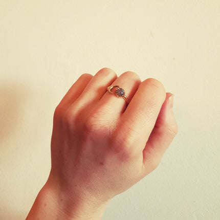 Galaxy Sun & Moon Brass Ring / Labradorite / Zodiac / Purple / Boho / Ethnic / Rustic / Quartz / Tribal / Gypsy / Heaing / Festival 