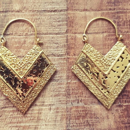 Boho Géométrique Triangle Boucles D'oreilles en Laiton, Ethnique, bohème Yoga Boho Rustique Chic Gypsy Spiral Hippie Tribal Bohemian style