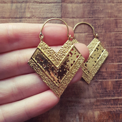 Boho Géométrique Triangle Boucles D'oreilles en Laiton, Ethnique, bohème Yoga Boho Rustique Chic Gypsy Spiral Hippie Tribal Bohemian style