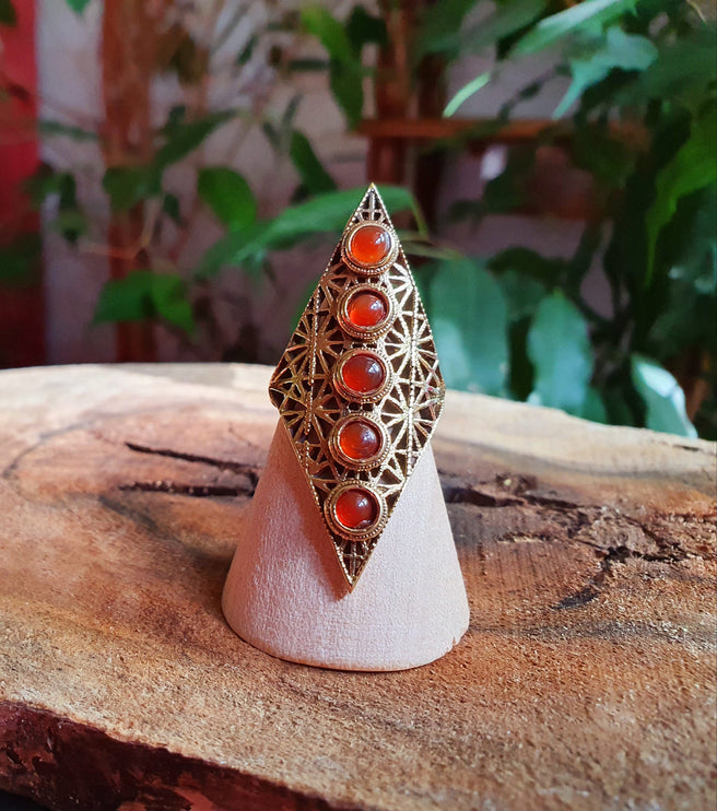 Brass Geometric Diamond Shape Ring / Red Garnet / Large /Boho / Ethnic / Rustic / Tribal / Gypsy / Festival / Indian / Healing / Festival 