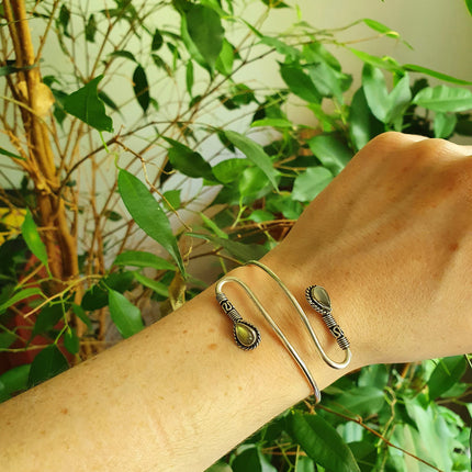 Spiral Boho Bracelet / Bangle / Tiger Eye / Silver / Arm Bracelet / Ethnic / Rustic / Bohemian / Hippie / Gypsy / Psy / Adjustable
