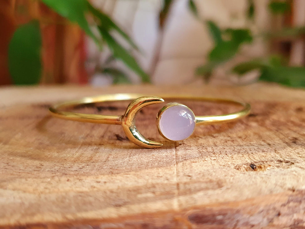 Moon Bracelet / Brass & Rose Quartz / Bangle / Galaxy / Solar System / Planets / Boho / Adjustable / Hippie / Chic / Sun 