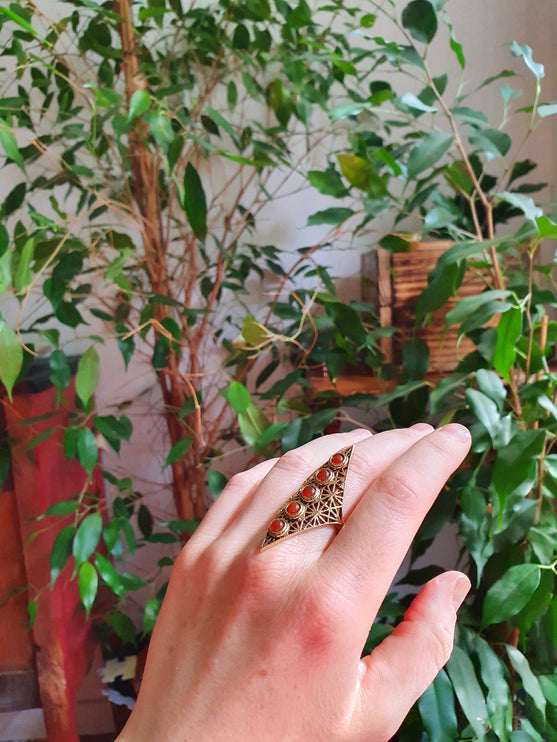 Brass Geometric Diamond Shape Ring / Red Garnet / Large /Boho / Ethnic / Rustic / Tribal / Gypsy / Festival / Indian / Healing / Festival 