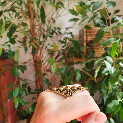 Brass Geometric Diamond Shape Ring / Red Garnet / Large /Boho / Ethnic / Rustic / Tribal / Gypsy / Festival / Indian / Healing / Festival 