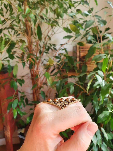 Brass Geometric Diamond Shape Ring / Red Garnet / Large /Boho / Ethnic / Rustic / Tribal / Gypsy / Festival / Indian / Healing / Festival 