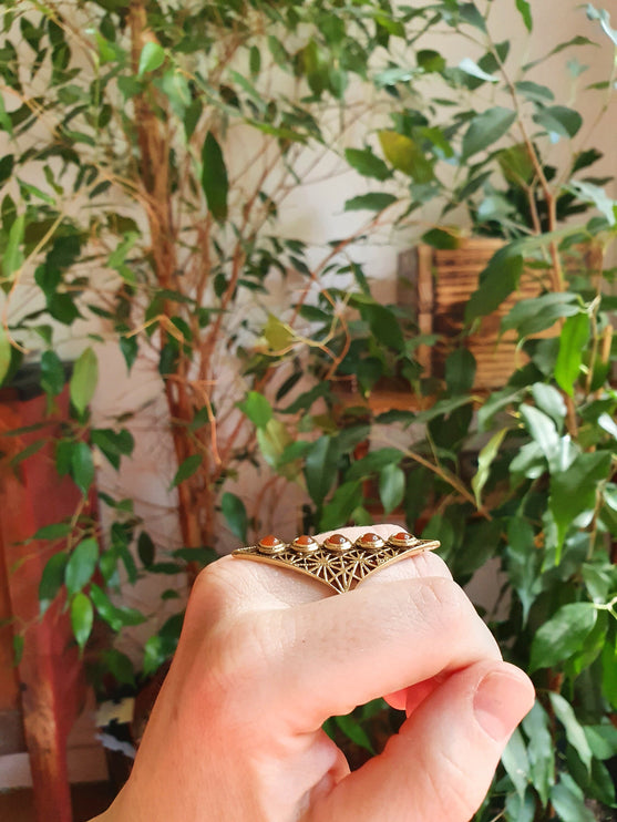 Brass Geometric Diamond Shape Ring / Red Garnet / Large /Boho / Ethnic / Rustic / Tribal / Gypsy / Festival / Indian / Healing / Festival 