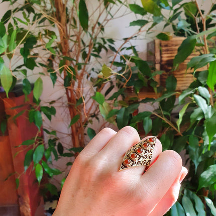 Brass Geometric Diamond Shape Ring / Red Garnet / Large /Boho / Ethnic / Rustic / Tribal / Gypsy / Festival / Indian / Healing / Festival 