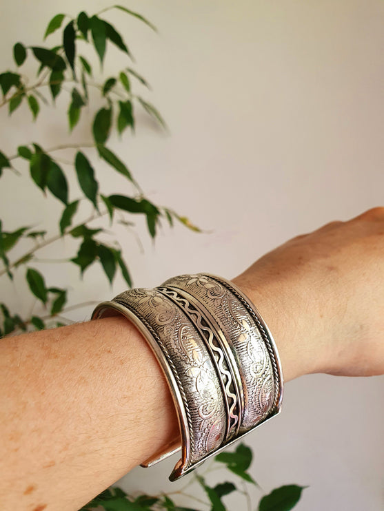 Textured Silver Cuff Bracelet / Tribal / Celtic / Boho / Ethnic / Rustic / Bohemian / Hippie / Gypsy / Jewellery / Adjustable