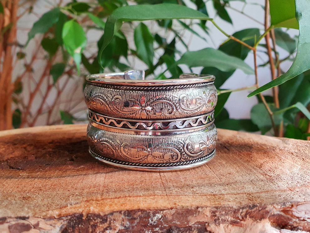 Textured Silver Cuff Bracelet / Tribal / Celtic / Boho / Ethnic / Rustic / Bohemian / Hippie / Gypsy / Jewellery / Adjustable