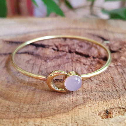 Moon Bracelet / Brass & Rose Quartz / Bangle / Galaxy / Solar System / Planets / Boho / Adjustable / Hippie / Chic / Sun 