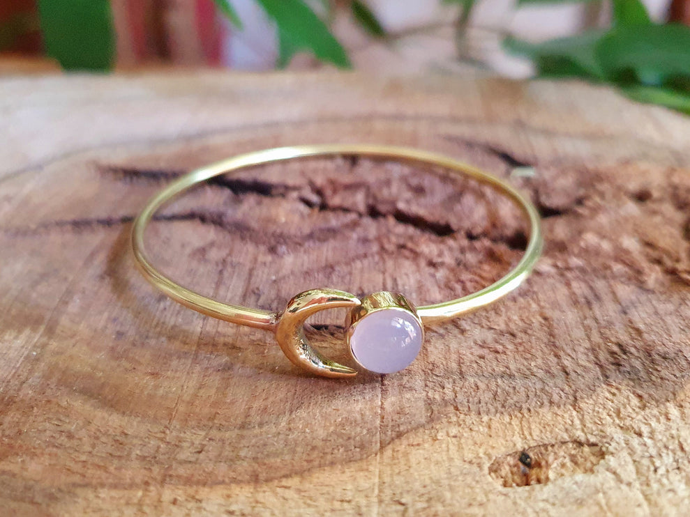 Moon Bracelet / Brass & Rose Quartz / Bangle / Galaxy / Solar System / Planets / Boho / Adjustable / Hippie / Chic / Sun 