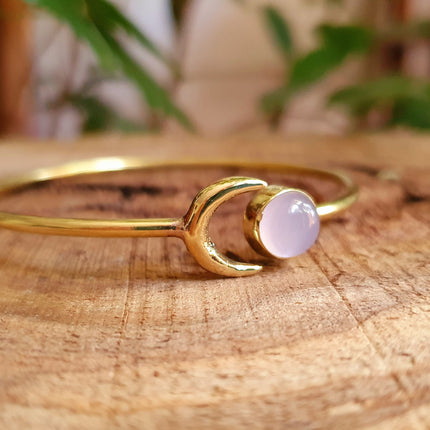 Moon Bracelet / Brass & Rose Quartz / Bangle / Galaxy / Solar System / Planets / Boho / Adjustable / Hippie / Chic / Sun 