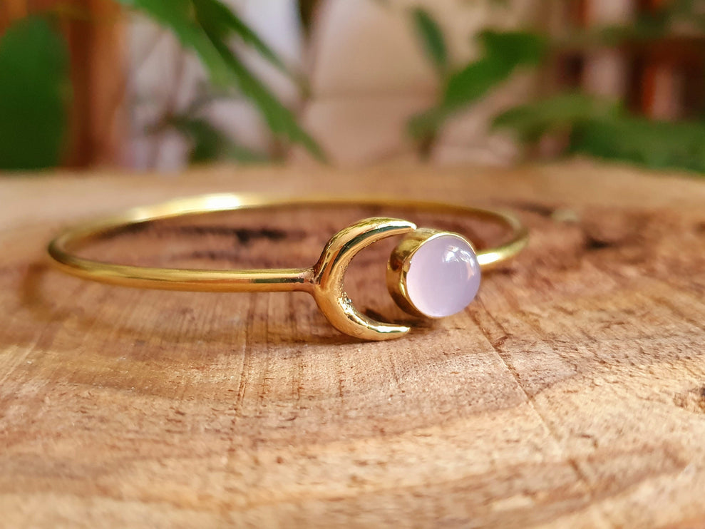 Moon Bracelet / Brass & Rose Quartz / Bangle / Galaxy / Solar System / Planets / Boho / Adjustable / Hippie / Chic / Sun 