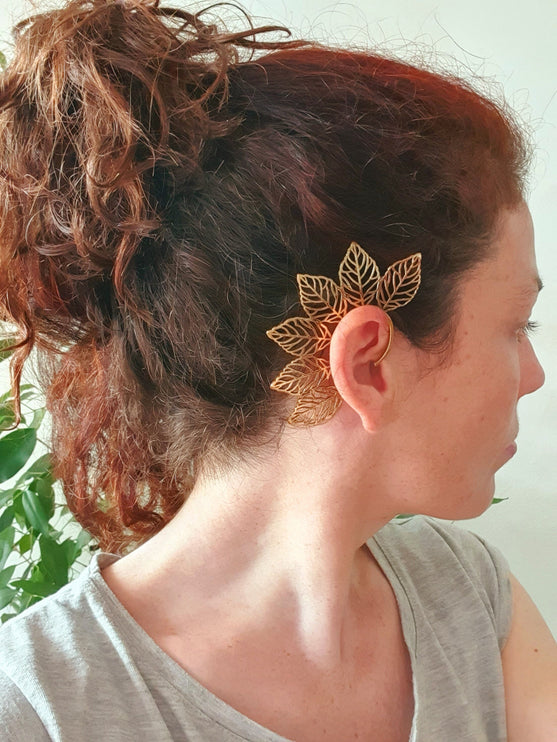 Ear Cuff Brass Leaf design / Tribal / Boho / Costume / Fancy Dress / Cosplay / Festival Jewellery / Indian / 