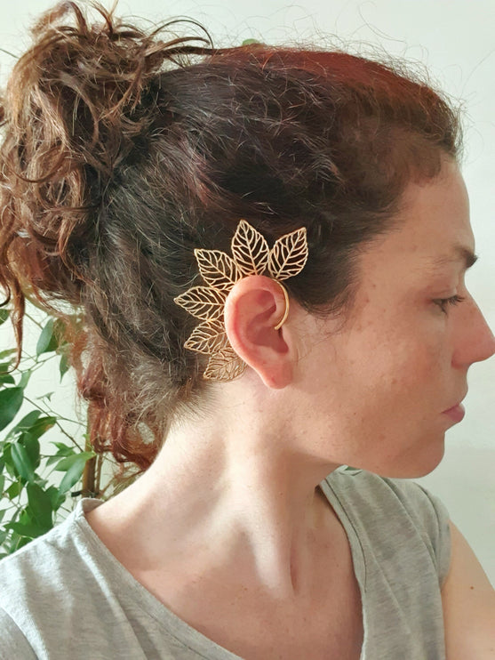 Ear Cuff Brass Leaf design / Tribal / Boho / Costume / Fancy Dress / Cosplay / Festival Jewellery / Indian / 