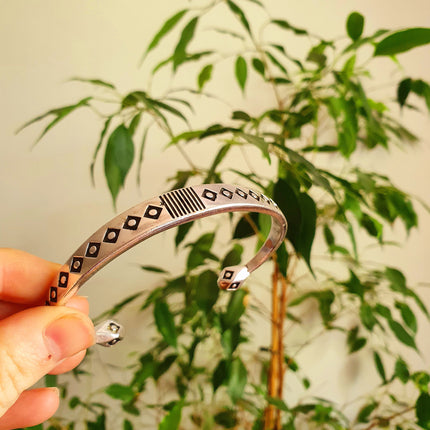 Silver Aztec Bracelet / Bangle / Cuff / Unisex / Boho / Ethnic / Rustic / Bohemian / Hippie / Gypsy / Geometric /