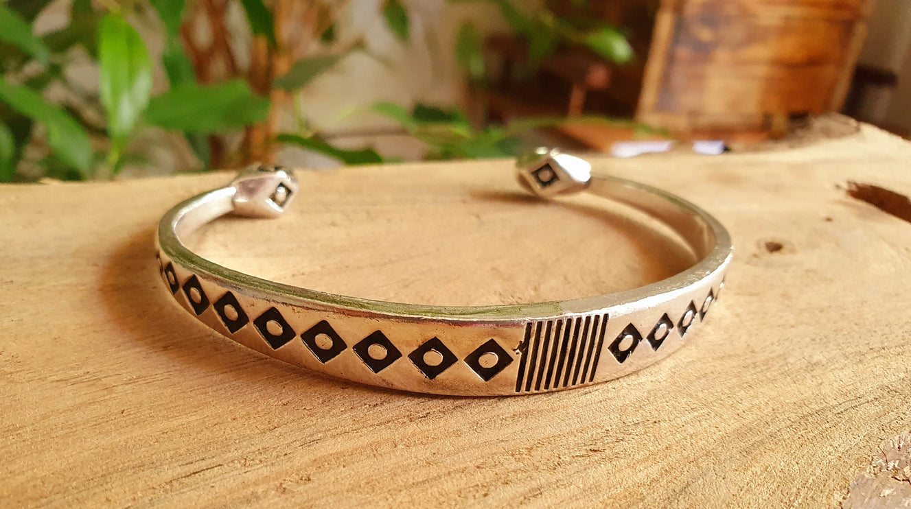 Silver Aztec Bracelet / Bangle / Cuff / Unisex / Boho / Ethnic / Rustic / Bohemian / Hippie / Gypsy / Geometric /