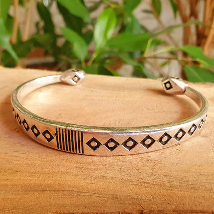 Silver Aztec Bracelet / Bangle / Cuff / Unisex / Boho / Ethnic / Rustic / Bohemian / Hippie / Gypsy / Geometric /