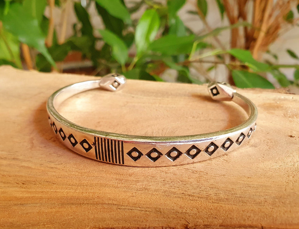 Silver Aztec Bracelet / Bangle / Cuff / Unisex / Boho / Ethnic / Rustic / Bohemian / Hippie / Gypsy / Geometric /