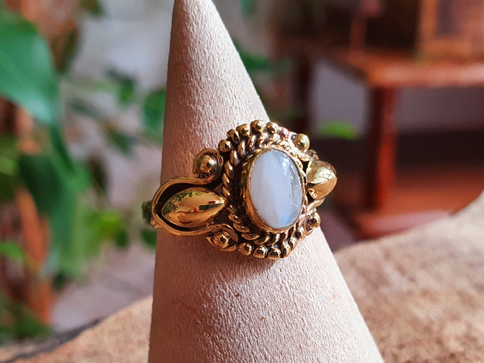 Ethnic style Brass & Moonstone / Moon / Boho / Bohemian / Psy / Rustic / Tribal / Gypsy / Festival / Healing / Festival 