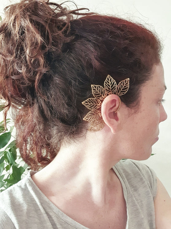 Ear Cuff Brass Leaf design / Tribal / Boho / Costume / Fancy Dress / Cosplay / Festival Jewellery / Indian / 