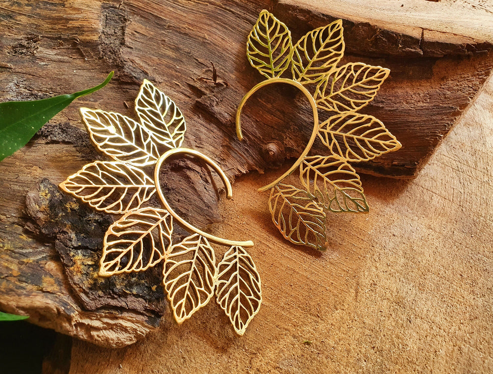 Ear Cuff Brass Leaf design / Tribal / Boho / Costume / Fancy Dress / Cosplay / Festival Jewellery / Indian / 