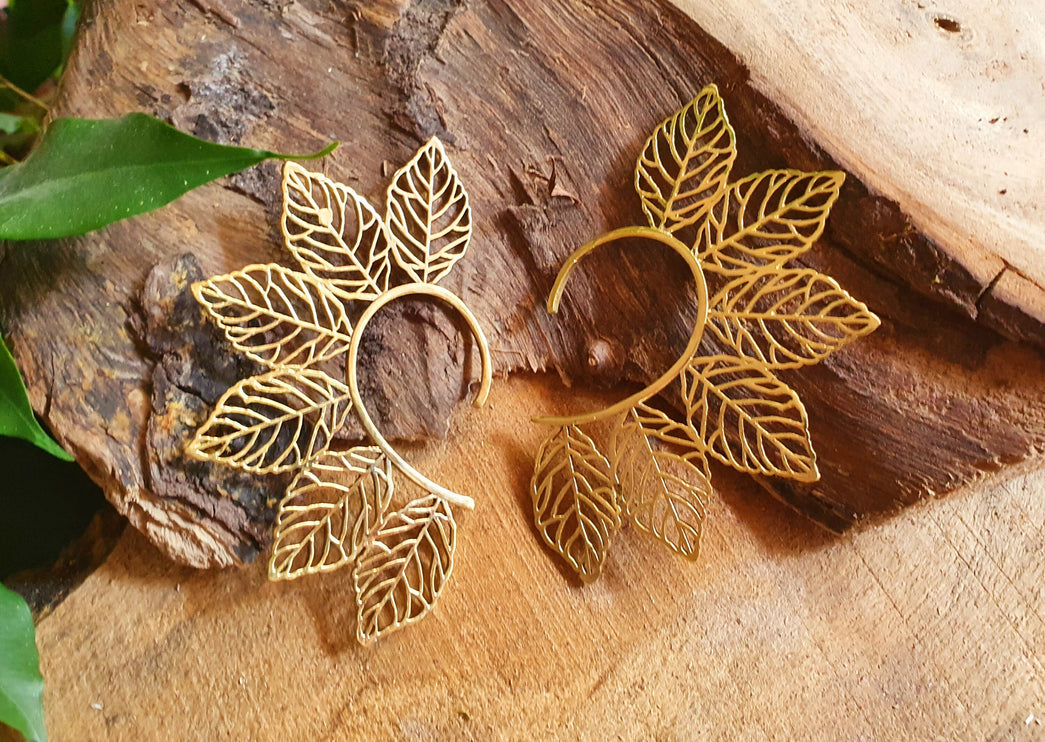 Ear Cuff Brass Leaf design / Tribal / Boho / Costume / Fancy Dress / Cosplay / Festival Jewellery / Indian / 