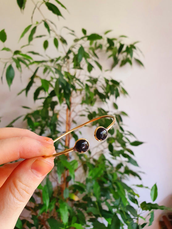 Boho Bracelet / Bangle / Black Onyx / Brass / Ethnic / Rustic / Bohemian / Hippie / Gypsy / Psy / Chic / Jewellery / Body / Adjustable