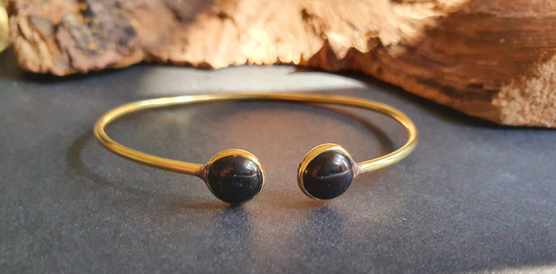 Boho Bracelet / Bangle / Black Onyx / Brass / Ethnic / Rustic / Bohemian / Hippie / Gypsy / Psy / Chic / Jewellery / Body / Adjustable