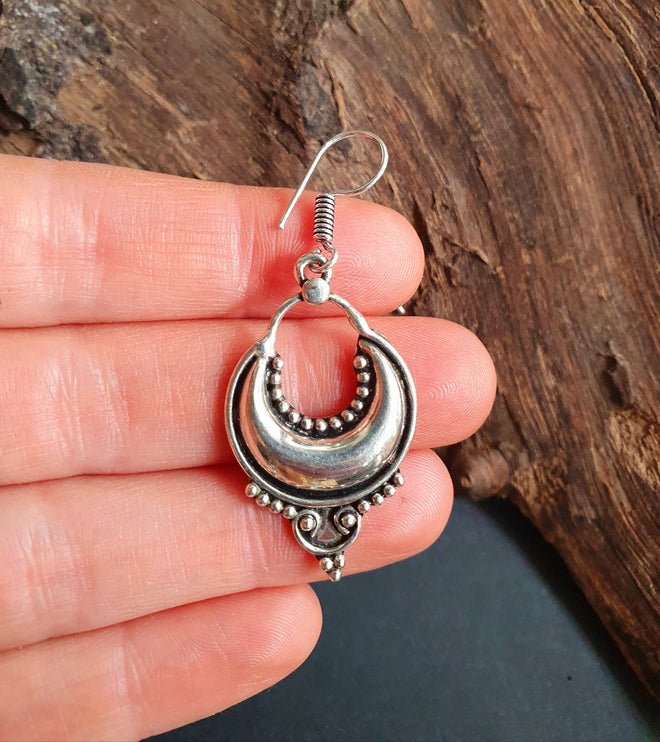 Ethnic Silver Dangle Earrings / Illuminati / Mandala / Geometric / Rustic / Hippie / Gypsy / Psy / Boho / Bohemian /