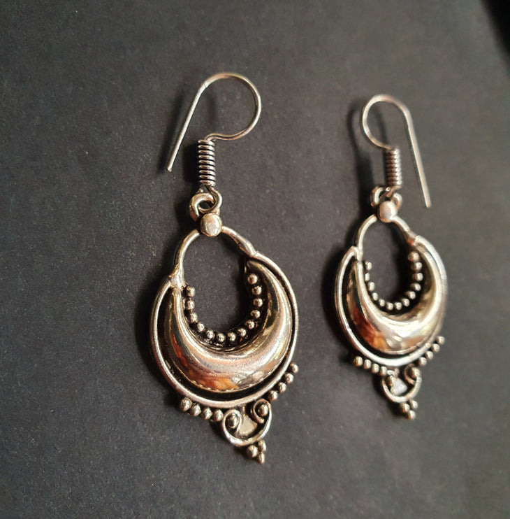 Ethnic Silver Dangle Earrings / Illuminati / Mandala / Geometric / Rustic / Hippie / Gypsy / Psy / Boho / Bohemian /