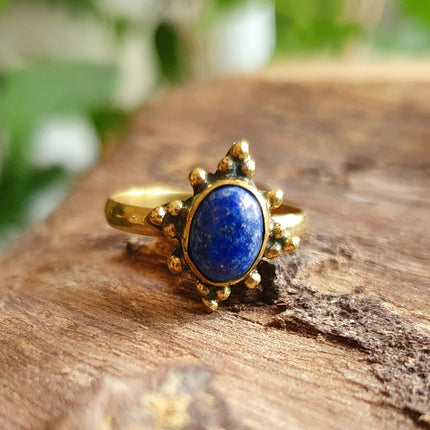 Ethnic style Brass & Lapis Lazuli Ring / Moon / Boho / Bohemian / Psy / Rustic / Tribal / Gypsy / Festival / Healing / Festival 