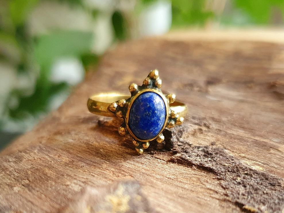 Ethnic style Brass & Lapis Lazuli Ring / Moon / Boho / Bohemian / Psy / Rustic / Tribal / Gypsy / Festival / Healing / Festival 