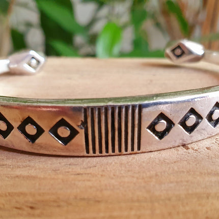 Silver Aztec Bracelet / Bangle / Cuff / Unisex / Boho / Ethnic / Rustic / Bohemian / Hippie / Gypsy / Geometric /