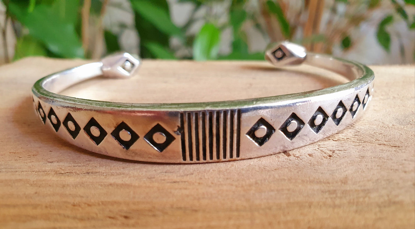 Silver Aztec Bracelet / Bangle / Cuff / Unisex / Boho / Ethnic / Rustic / Bohemian / Hippie / Gypsy / Geometric /