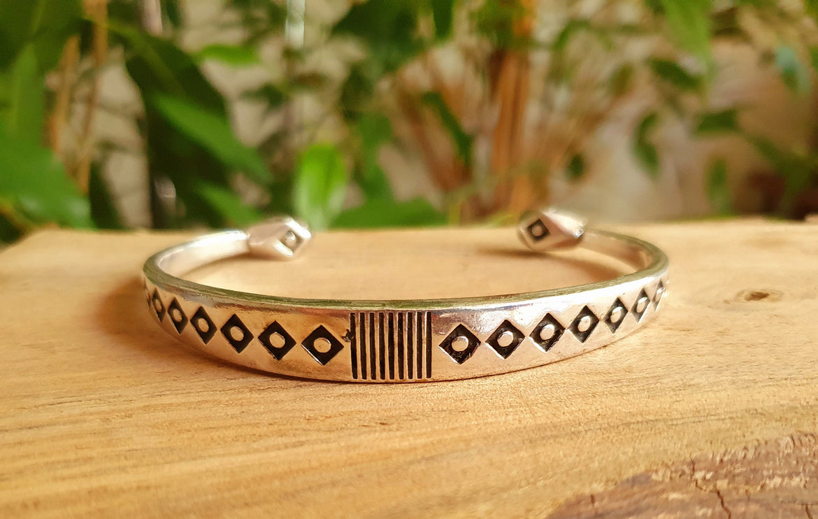 Silver Aztec Bracelet / Bangle / Cuff / Unisex / Boho / Ethnic / Rustic / Bohemian / Hippie / Gypsy / Geometric /