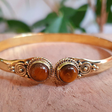 Tiger Eye Bracelet Boho Brass Bangle / Ethnic / Rustic / Bohemian / Hippie / Gypsy / Psy / Adjustable