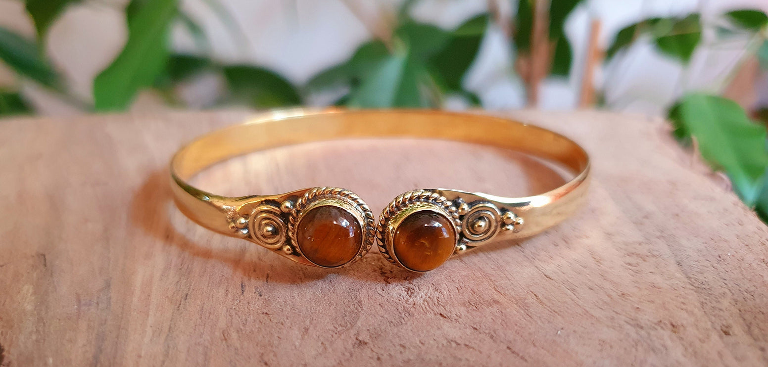 Tiger Eye Bracelet Boho Brass Bangle / Ethnic / Rustic / Bohemian / Hippie / Gypsy / Psy / Adjustable