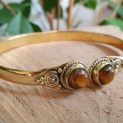 Tiger Eye Bracelet Boho Brass Bangle / Ethnic / Rustic / Bohemian / Hippie / Gypsy / Psy / Adjustable