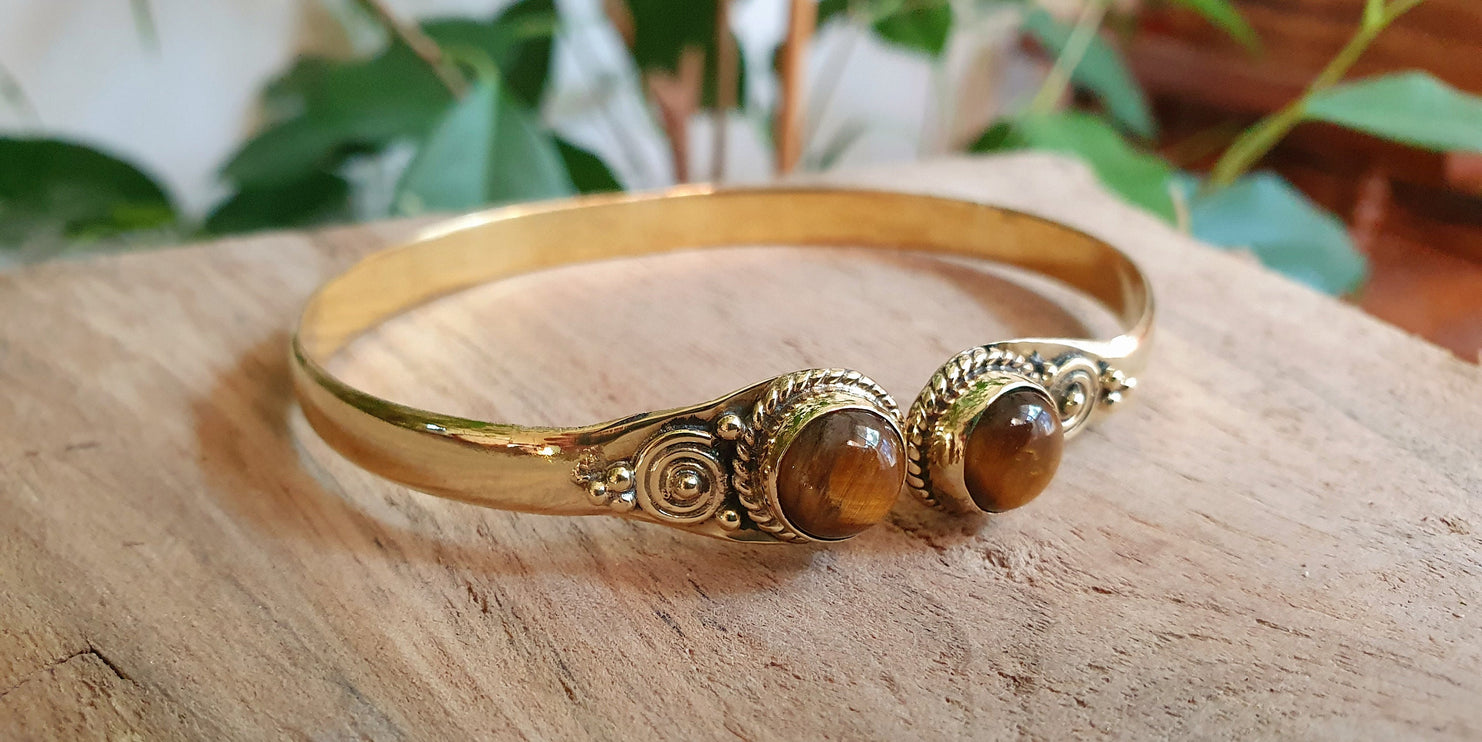 Tiger Eye Bracelet Boho Brass Bangle / Ethnic / Rustic / Bohemian / Hippie / Gypsy / Psy / Adjustable