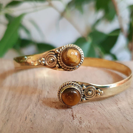 Tiger Eye Bracelet Boho Brass Bangle / Ethnic / Rustic / Bohemian / Hippie / Gypsy / Psy / Adjustable