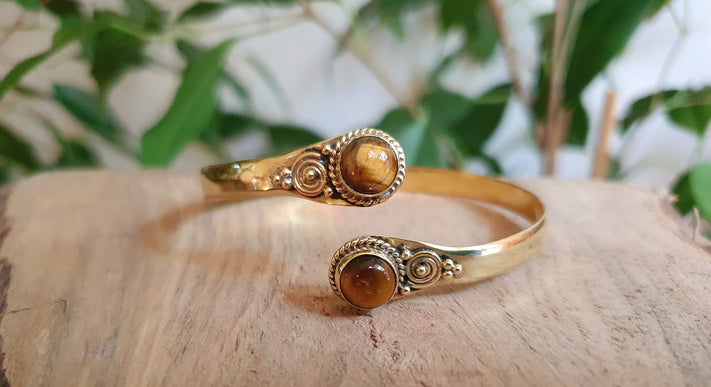 Tiger Eye Bracelet Boho Brass Bangle / Ethnic / Rustic / Bohemian / Hippie / Gypsy / Psy / Adjustable